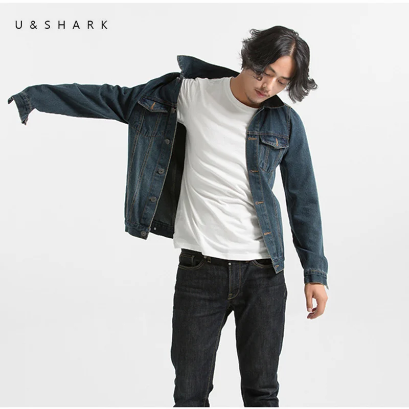 Мужская Классическая джинсовая куртка U &amp SHARK черная приталенная из 100% хлопка