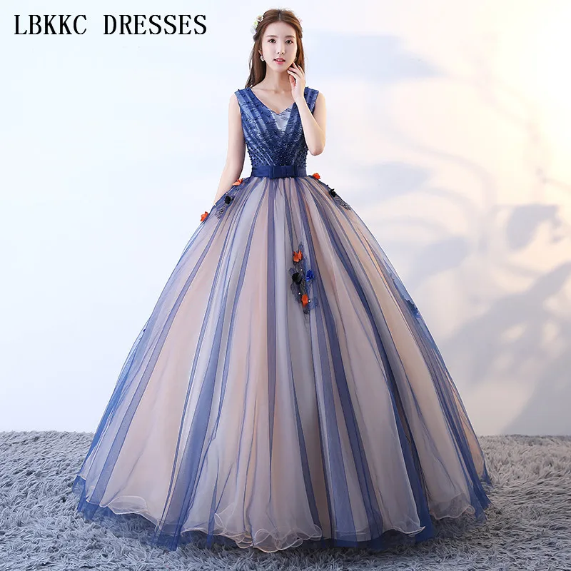 Женское кружевное бальное платье без рукавов синее для девушек 15 16 лет из тюля с