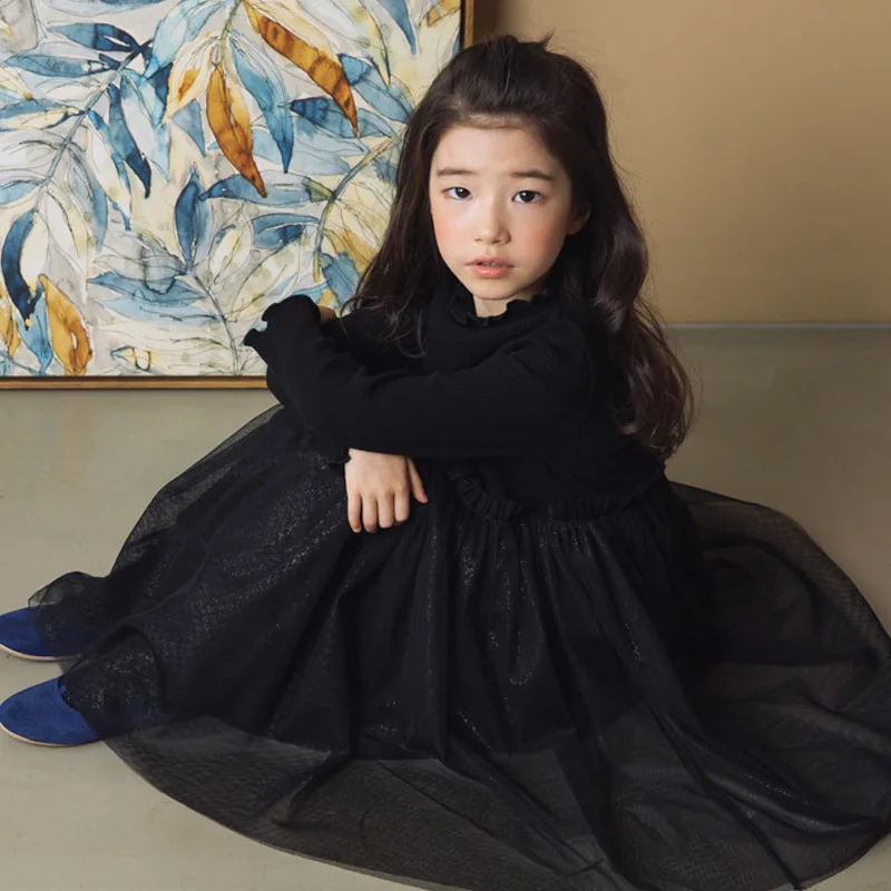 Kids Girls Long Sleeve Dresses 2019 Autumn Winter Toddler Black Dress Mesh Tutu for Little 10 12 years | Детская одежда и обувь