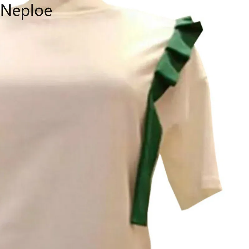 Neploe/Лоскутные женские футболки с оборками Лето 2019 Новое поступление круглым