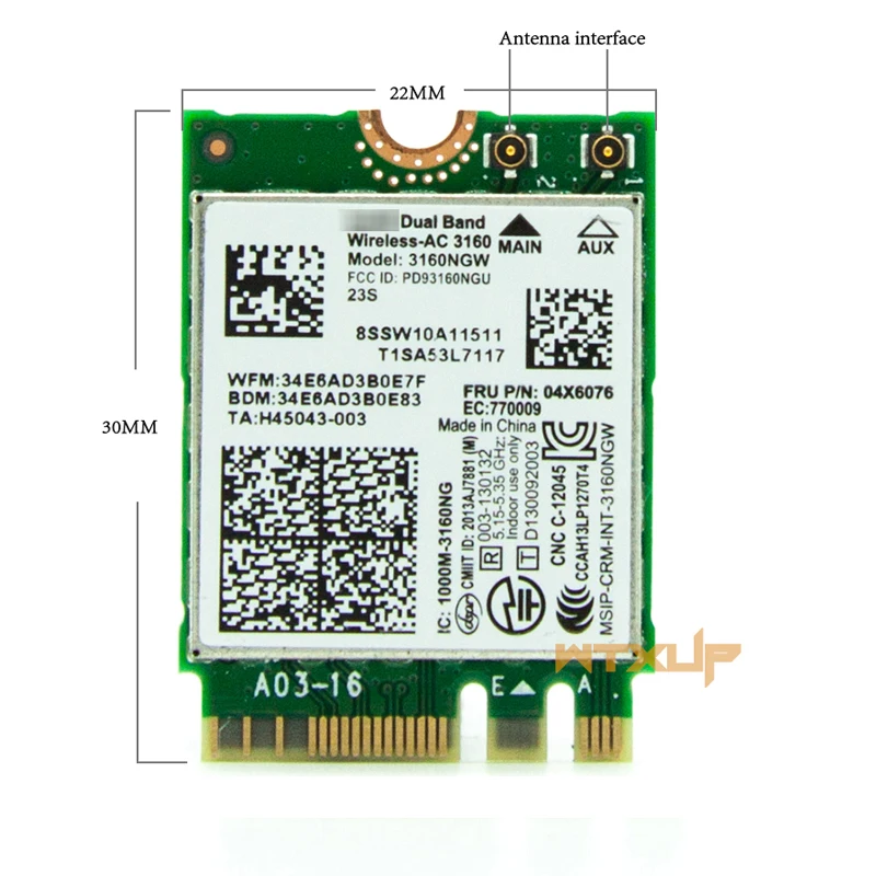 2,4G/5G беспроводная-AC для Intel 3160NGW wifi Bluetooth NGFF FRU 04X6076 для lenovo e550 e450 e455 E555 Y40 Y50 BT 4,0 WiFi карта