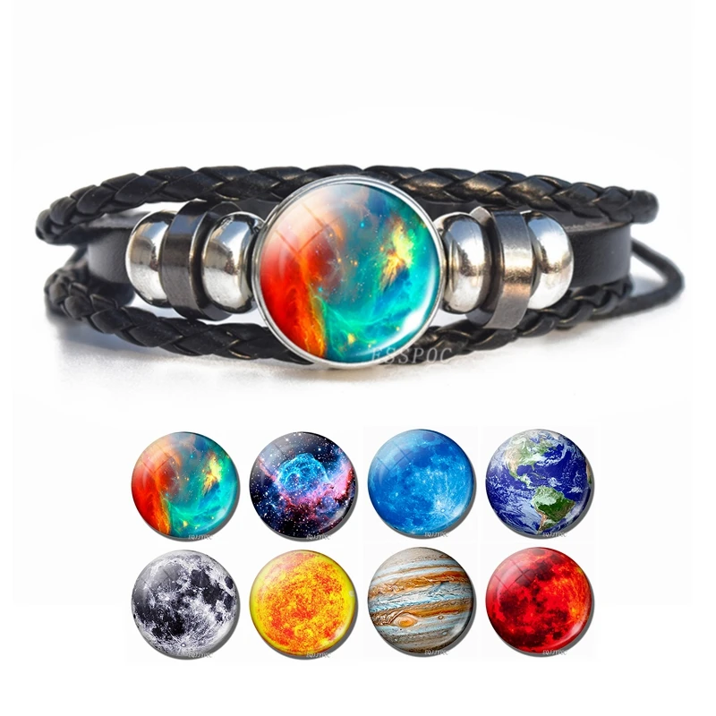 Мужской женский модный браслет с солнечной системой Galaxy Planet Space, кожаный браслет, украшения Вселенная, подарок на день рождения