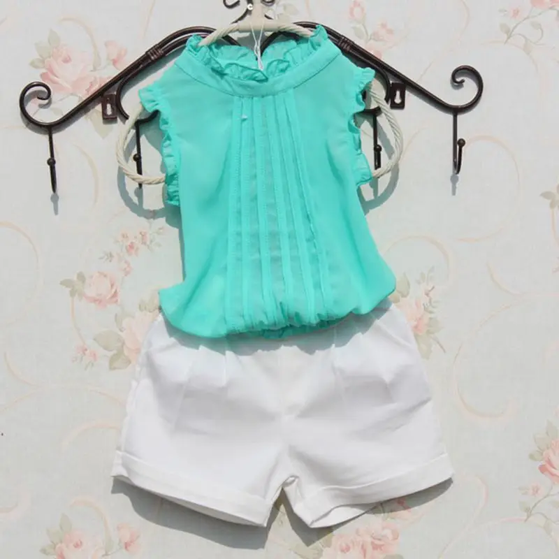 Модная однотонная летняя блузка для маленьких девочек-подростков Рубашки детей