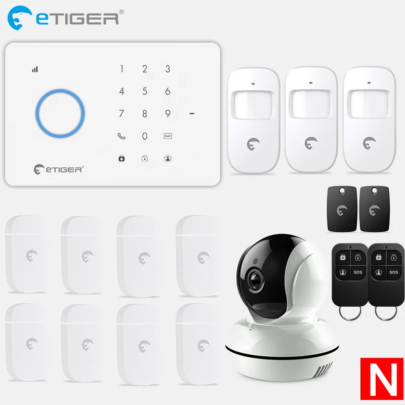 SET N ETiger S3b GSM сигнализация Системы комплект домашней сигнализации с PIR датчиком движения Wi-Fi ip-камеры Беспроводной детектор дыма - Цвет: SET N