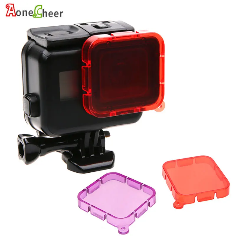 AoneCheer подводный фильтр для дайвинга для Gopro Hero 6/Hero 5 черный водонепроницаемый корпус красный/фиолетовый фильтр не нужно снимать объектив