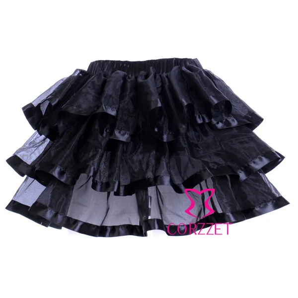 

Factory Directly Sexy Micro Mini Black Organza Corset Skirt Adult Pettiskirt Women Burlesque Punk Tutu Skirts With Ribbon Trims
