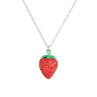 cute red strawberry pendant necklace clear crystal color short clavicle choker necklace for girl children gift jewelry accessory