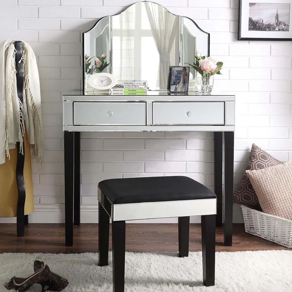 Современное Bevelled Edge стекло макияж зеркало мода Настольный Trifold туалетный косметический макияж зеркало тройное украшение зеркало