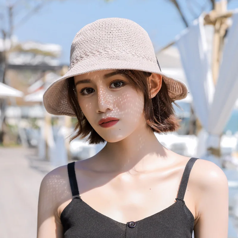 Spring Summer Bucket Hat Elegant Women Hollow Foldable Fisherman Hats For Lady knit Bow Travel Sun Girls Gift Female | Аксессуары для