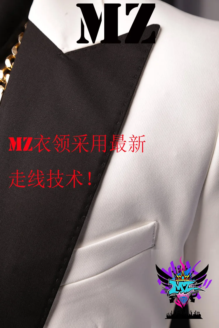 

GD Bigbang suit Men Singer dj stage black collar white suit jacket men's suit slim costumes prom groom suit S-5XL