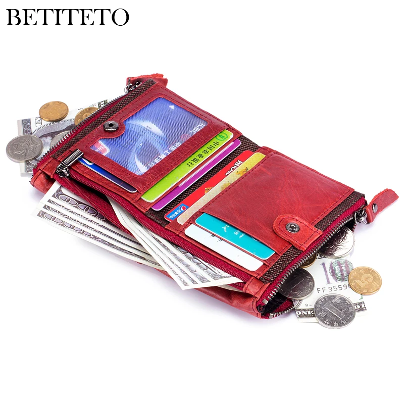 Betiteto Rfid Женский кошелек из натуральной кожи для монет двойная молния Vallet Kashelek