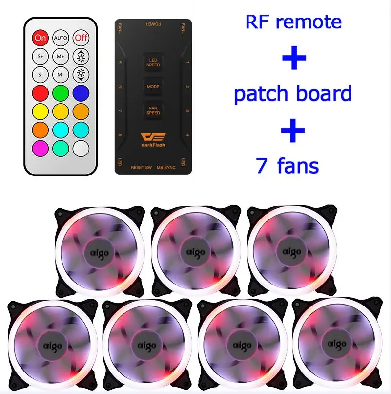 7fan AIGO C5 120 мм чехол RGB Вентилятор охлаждения Синхронизация с материнской платой контроллер для компьютера 12 в управление RGB кулер охлаждающий вентилятор компьютера - Цвет лезвия: 7fan