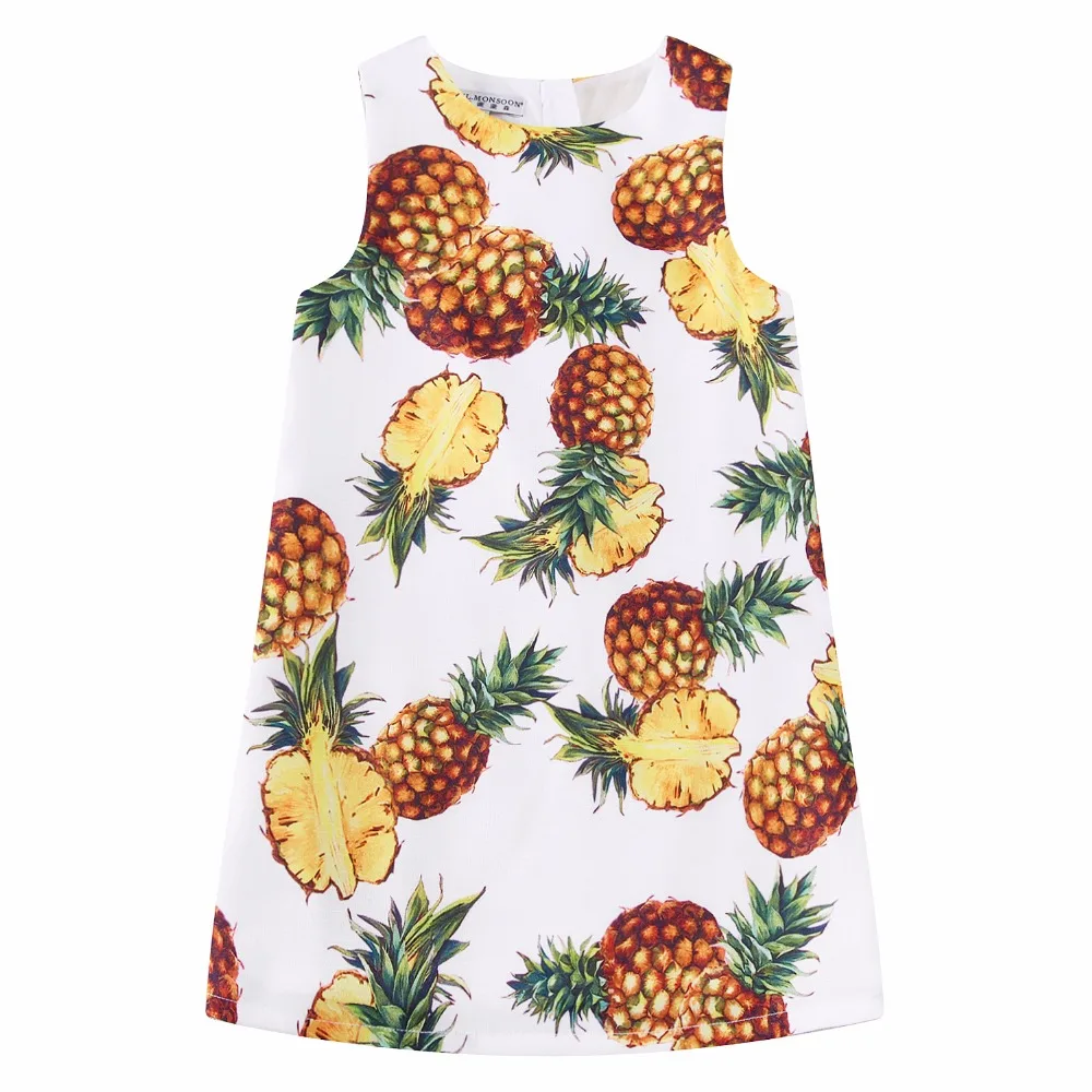 W.L.MONSOON Girls Summer Dresses with Pineapple Print 2021 Brand Toddler Dress Children Princess Costume Robe Fille Kids Clothes | Детская