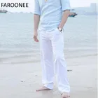 Мужские повседневные брюки, прямые штаны из натурального хлопка и льна, с поясом, белые, хаки, черные, на осень