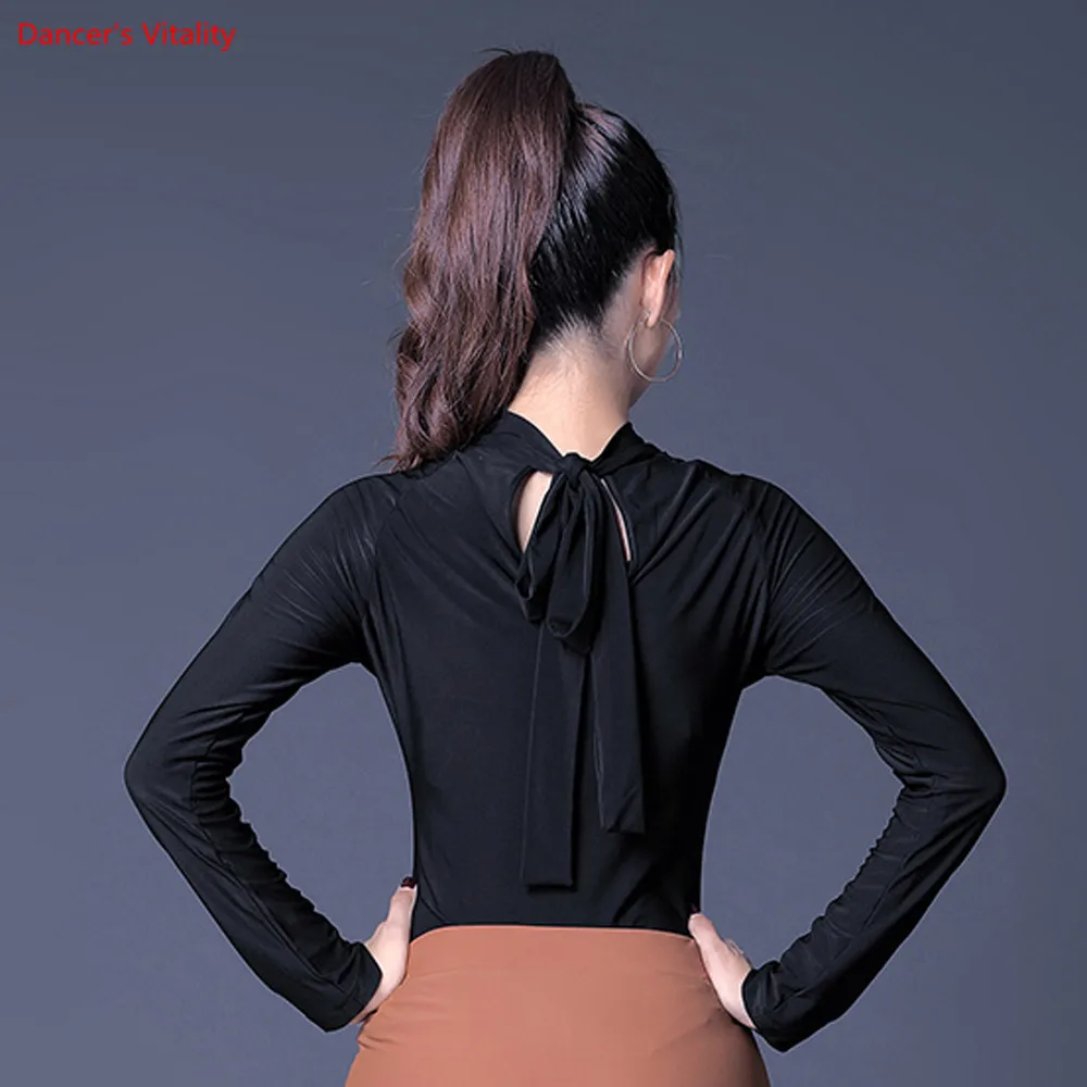 Модные топы для латинских танцев с высоким воротником взрослых женская одежда