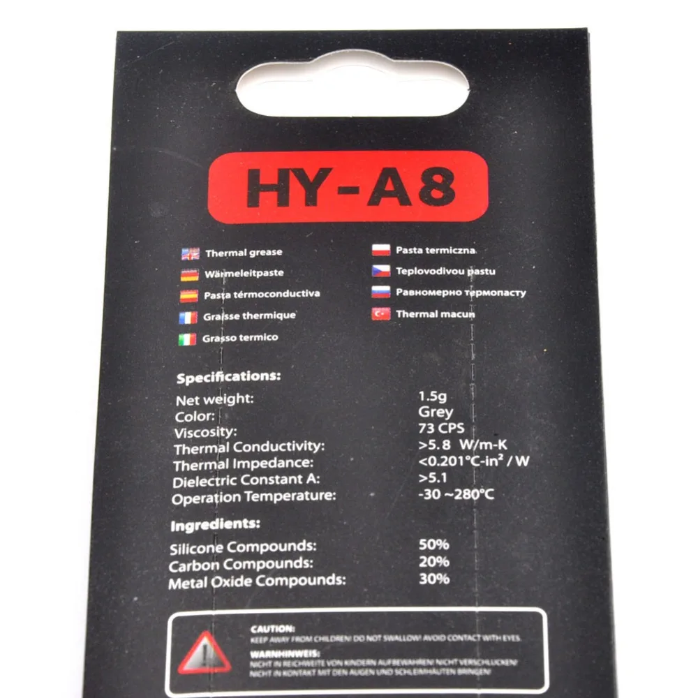 HY-A8 5,8 Вт/м-К 1,5 г блистерная упаковка для карт серый Углерод нано термопаста теплоотвод материал интерфейса для ЦП GPU светодиодный