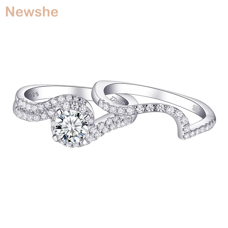 Newshe 1.2Ct Белый Круглый AAA CZ Твердые 925 пробы серебро обручальное кольцо набор модные ювелирные изделия для женщин 1R0023