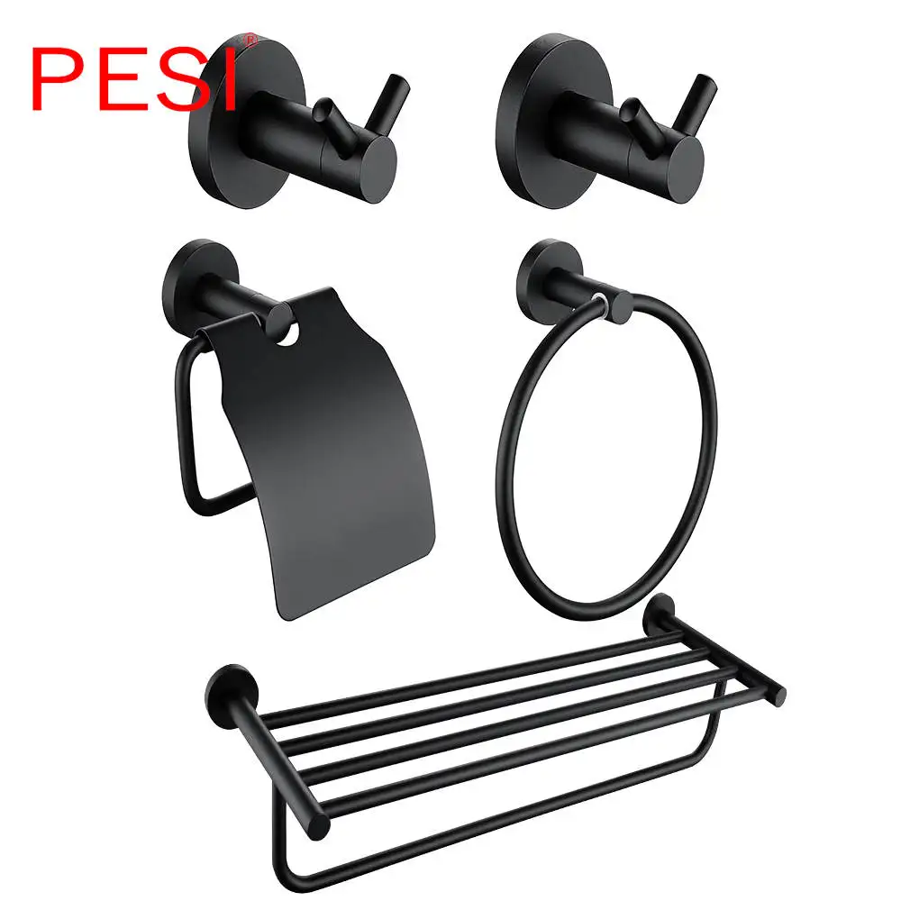 5 pcs Set BB Набор аксессуаров для ванной комнаты, крючок для халата, вешалка для полотенец, барная полка, держатель для бумаги, держатель для зубной щетки, аксессуары для ванной комнаты, черный - Цвет: 5 pcs Set BB