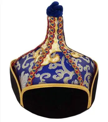 Navy Blue Мужской головной убор для монгольского народного танца, костюм национального меньшинства, шляпа монгольского борца, сценическая шляпа - Цвет: Navy Blue