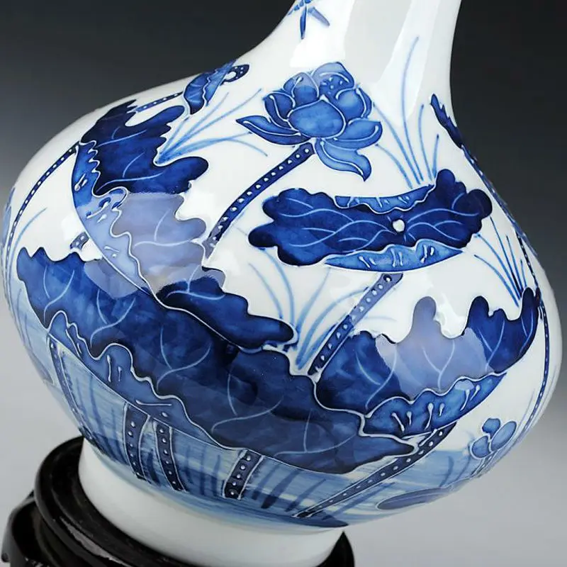 Сине-белая керамическая фарфоровая Элегантная настольная ваза в форме фонаря с