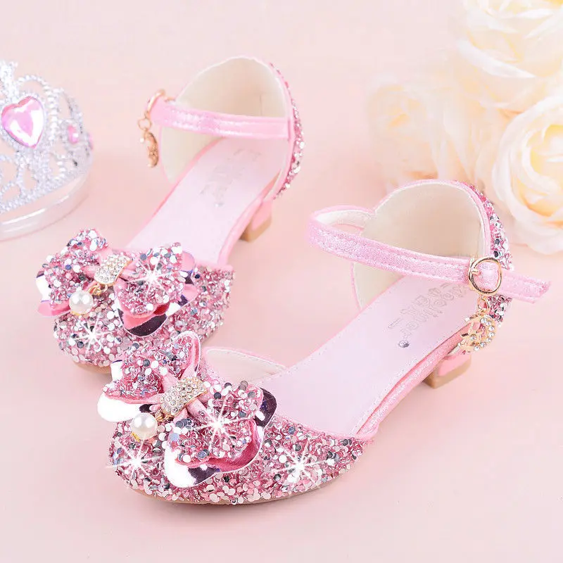 

Girl Rhinestone Shoes 2019 new children single shoes girl soft Bottom performance silver piano show shoes Princess Shoes L152
