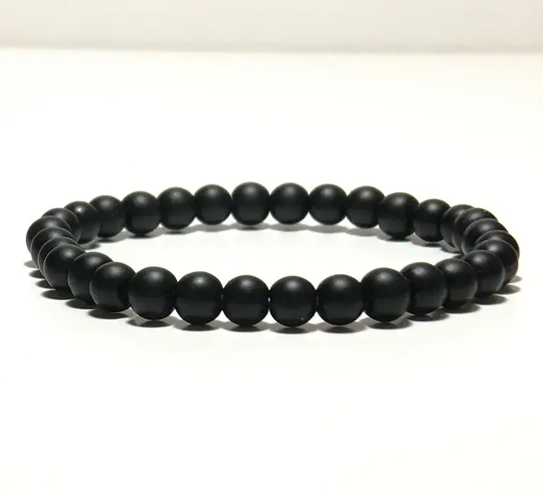 6mm Noter Natural Matte Bracelet Stone Men 4mm 6mm 8mm 10mm 12mm Round Onyx Beaded Braslet Male Accessories Pulseira Husband Gift - Окраска металла: 6mm