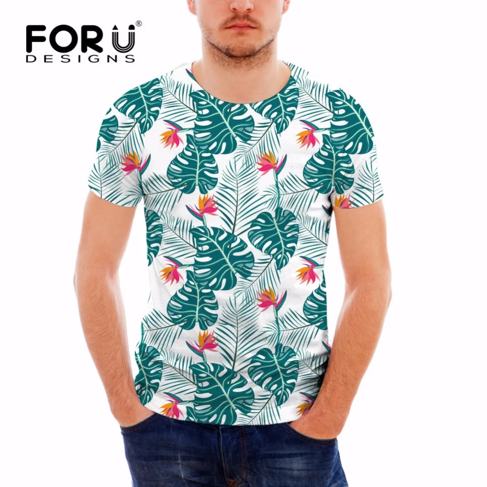 FORUDESIGNS/Летняя Гавайская Мужская футболка с коротким рукавом тропическим лесом