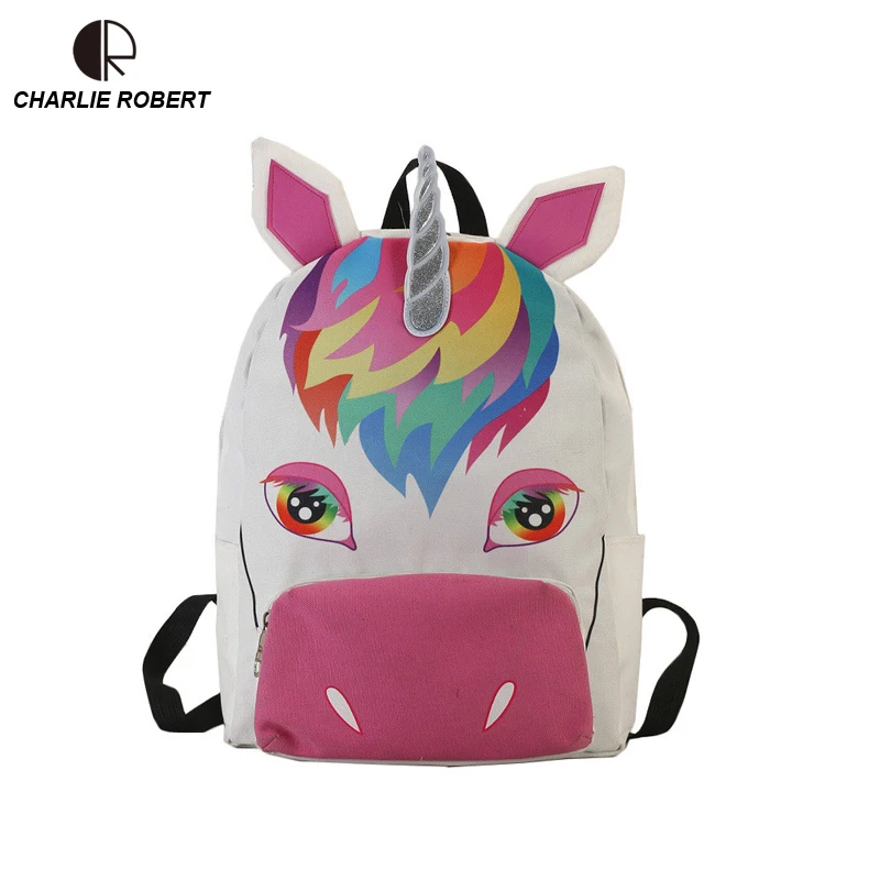 Женский тканевый рюкзак с аппликацией в виде единорога повседневный однотонный