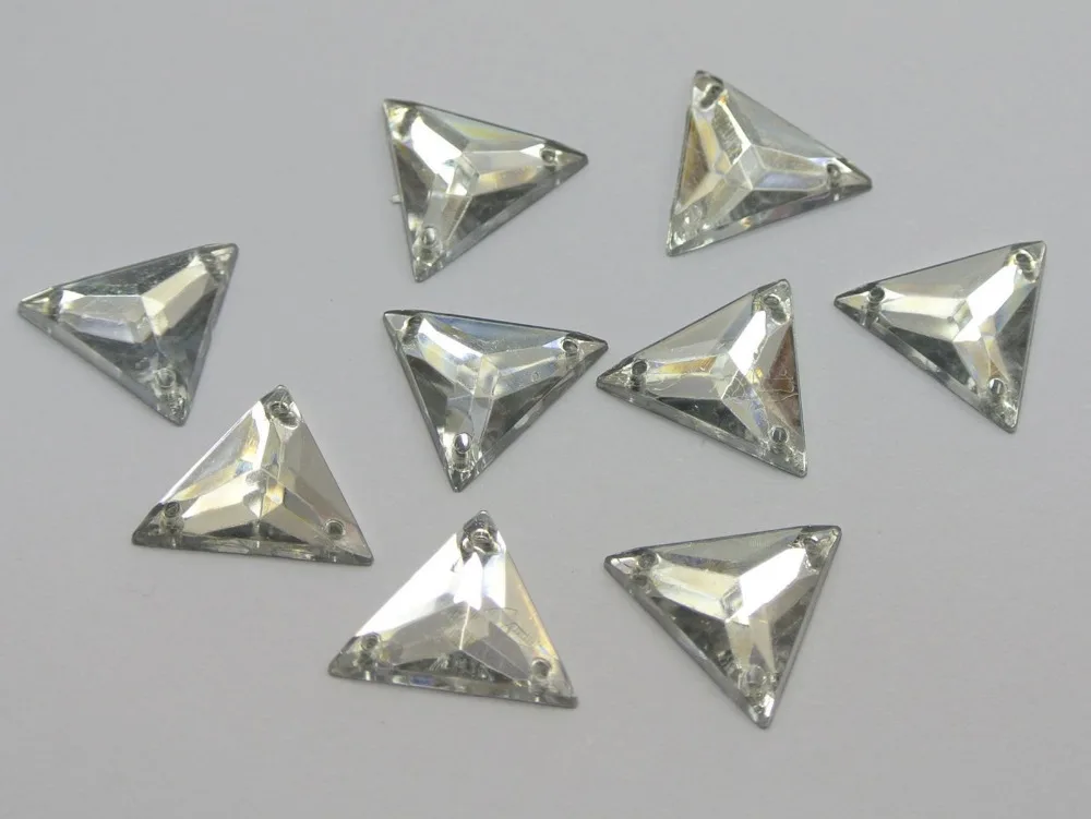 

100 Clear Flatback Acrylic Triangle Rhinestone Button 16mm Sew on beads