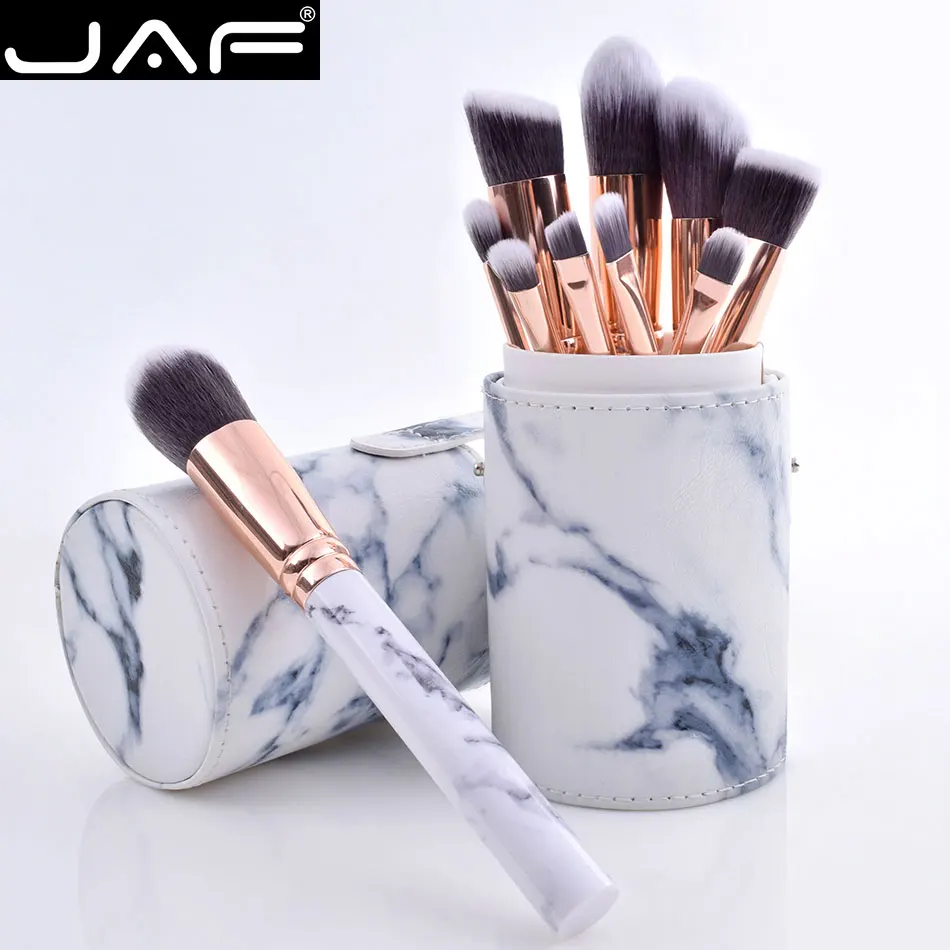 JAF 10 шт./компл. мраморная Кисть для макияжа с держателем из розового золота кисти