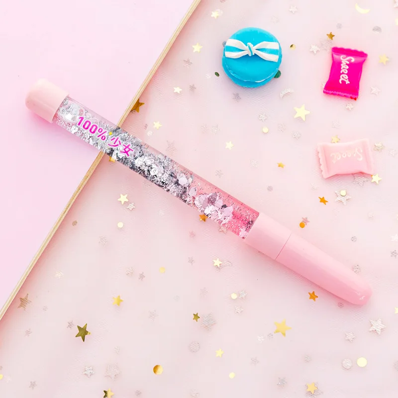 NO LED Pink 1 шт. кавайная маленькая Волшебная цветная гелевая ручка с зыбучим песком, новинка, креативные светодиодные ручки для письма, подарок для детей, для офиса, школы - Цвет: NO LED Pink