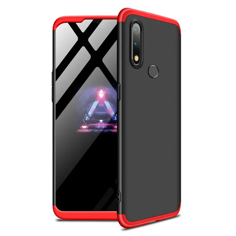 Black and Red 360 чехол с полной защитой для OPPO Realme 3 чехол из жесткого поликарбоната 3 в 1 Тонкая матовая задняя крышка для Realme 5 Pro Чехол Для Телефона - Цвет: Black and Red