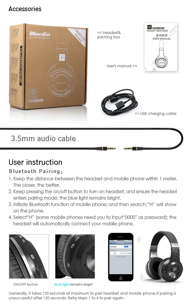 Оригинальные Bluedio HT Bluetooth гарнитура стерео беспроводные наушники HIFI с HD микрофоном головная повязка стиль Bluetooth наушники G