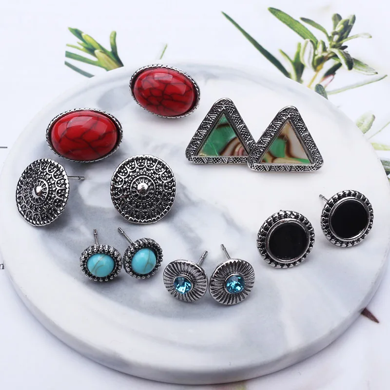 Винтажные геометрические треугольные серьги гвоздики Комплект сережек для