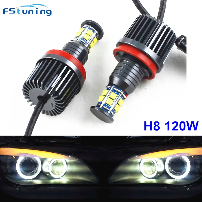 Светодиодные лампы с белыми глазами fтрюing H8 120 Вт 6000 К для фар BMW X1 X5 X6 E90 E92 E82 E60 E70 E71