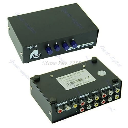 

4 Port Input 1 Output Video AV RCA Switch Switcher Selector Box New Dropship