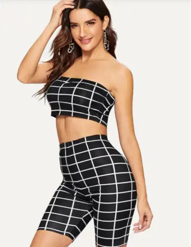 Женский клетчатый комбинезон облегающий повседневный без рукавов с топом и
