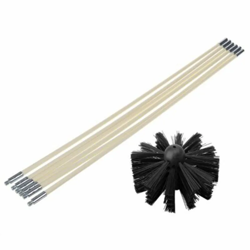 7Pcs/set Flexible Chimney Cleaner Brush Head Connecting Rod Cleaning Rotary Sweep Fireplace Tool 1*Brush Head+ 6*Connecting Rods | Дом и сад