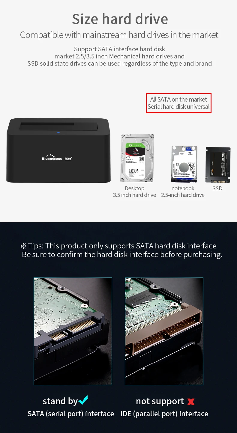 2,5 3,5 дюймов док-станция для жесткого диска USB3.0 1 отсек внешнего жесткого диска SATA HDD и SSD жесткий диск Док станция инструмент Max 8 ТБ