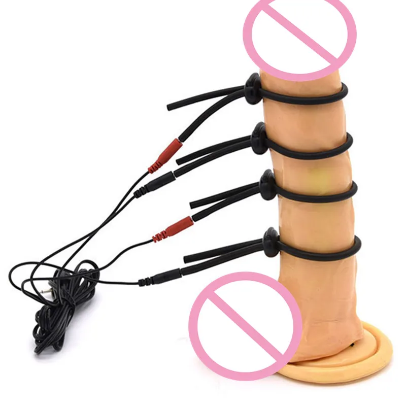 Мужские игрушки с электрическим током анальными пробками 4 Кольца для пениса