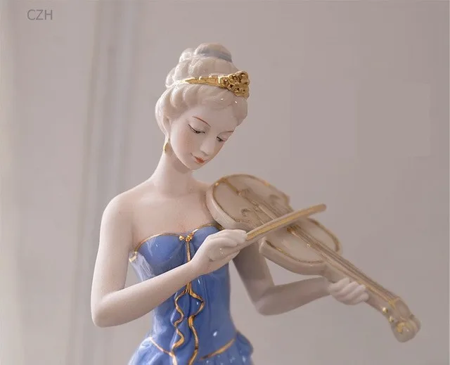 Фарфоровая скрипка игральная Скульптура девушки керамический персонаж искусство и ремесло орнамент аксессуары для украшения и фестиваля подарок