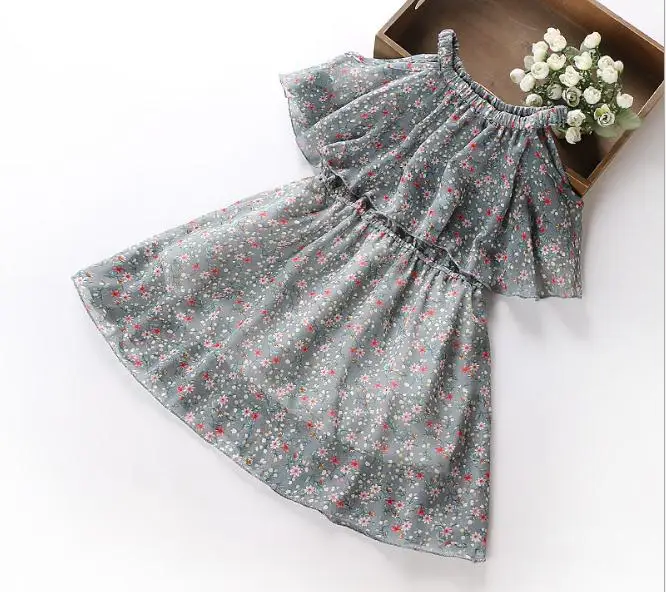 

2018 Girls summer chiffon print princess dress , flower girl , girls dresses ,4pcs/lot ZDX06