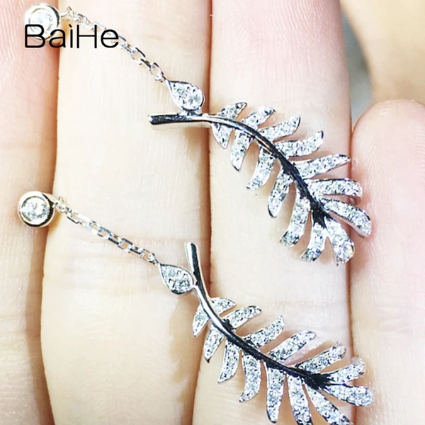BAIHE Твердые 18 К розовое золото всего 0.40ct H/SI круглые натуральные бриллианты Свадебные трендовые ювелирные изделия красивые перьевые серьги с бриллиантами