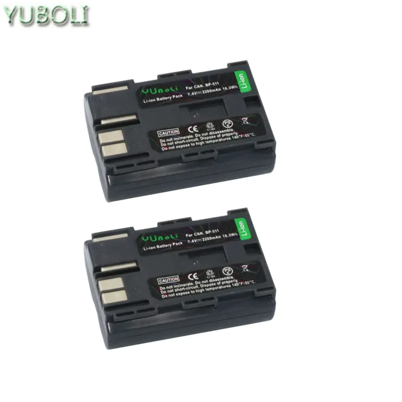 2battery 2x7,4 v 2200 мА/ч, BP-511A BP-511 BP 511 511A BP511 BP511A Батарея+ ЖК-дисплей USB Зарядное устройство для цифровой однообъективной зеркальной камеры Canon EOS 40D 300D 5D 20D 30D 50D камера - Цвет: 2battery