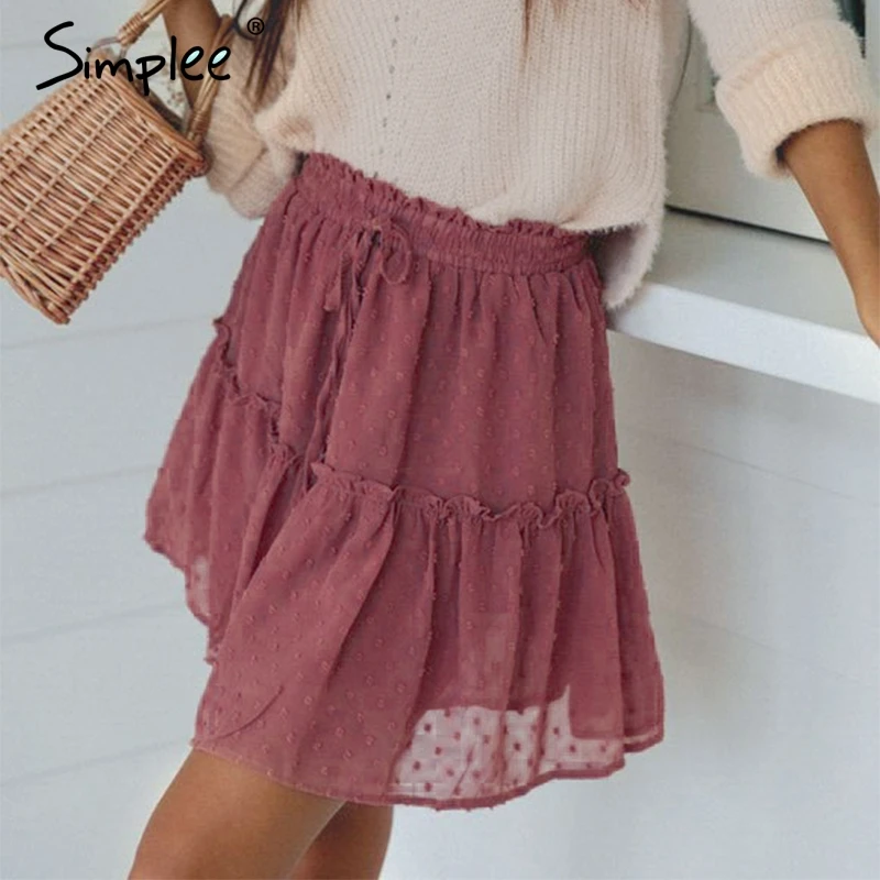 женская мини юбка Simplee с принтом в горошек эластичная короткая завышенной талией