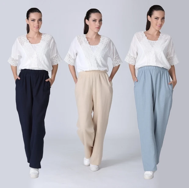 Женские льняные брюки из хлопка на весну лето и осень 2018 Pantalon Femme ete домашние для