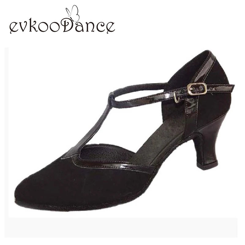 Удобные танцевальные туфли с блестками на каблуке 6 см цвет черный золотой