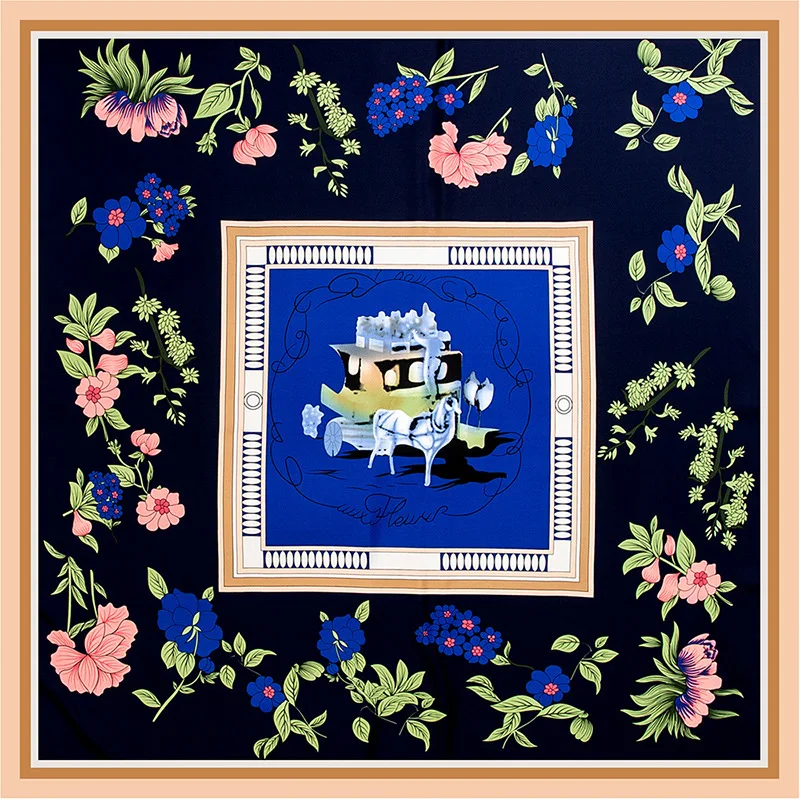 

KOI LEAPING Fashion Western style 130 Silk Scarf Carriage flower Printing shawl Female big Scarf Headscarf Sunscreen Scarf gift