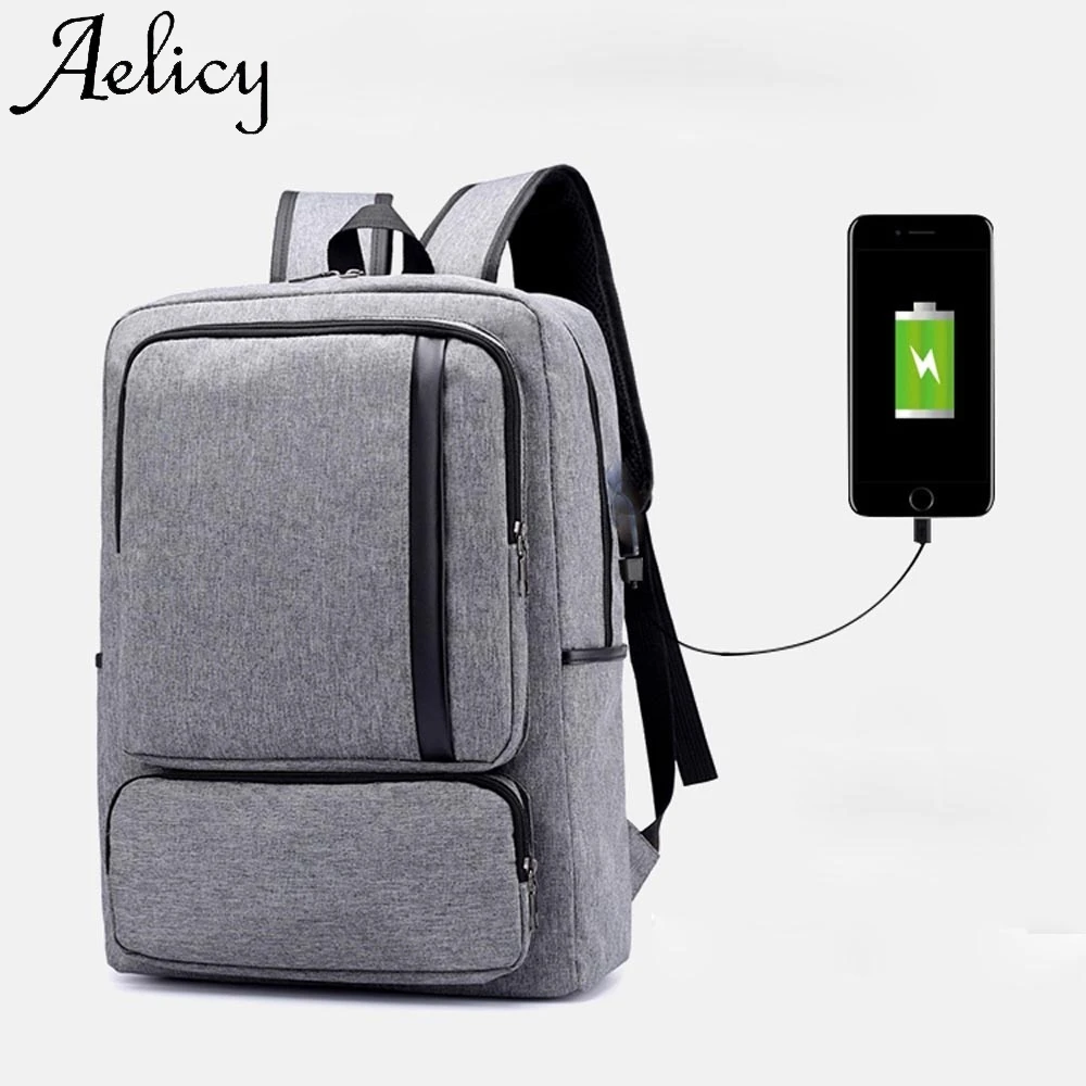 Aelicy Мужской USB рюкзак сумка для компьютера Простой деловой Противоугонный