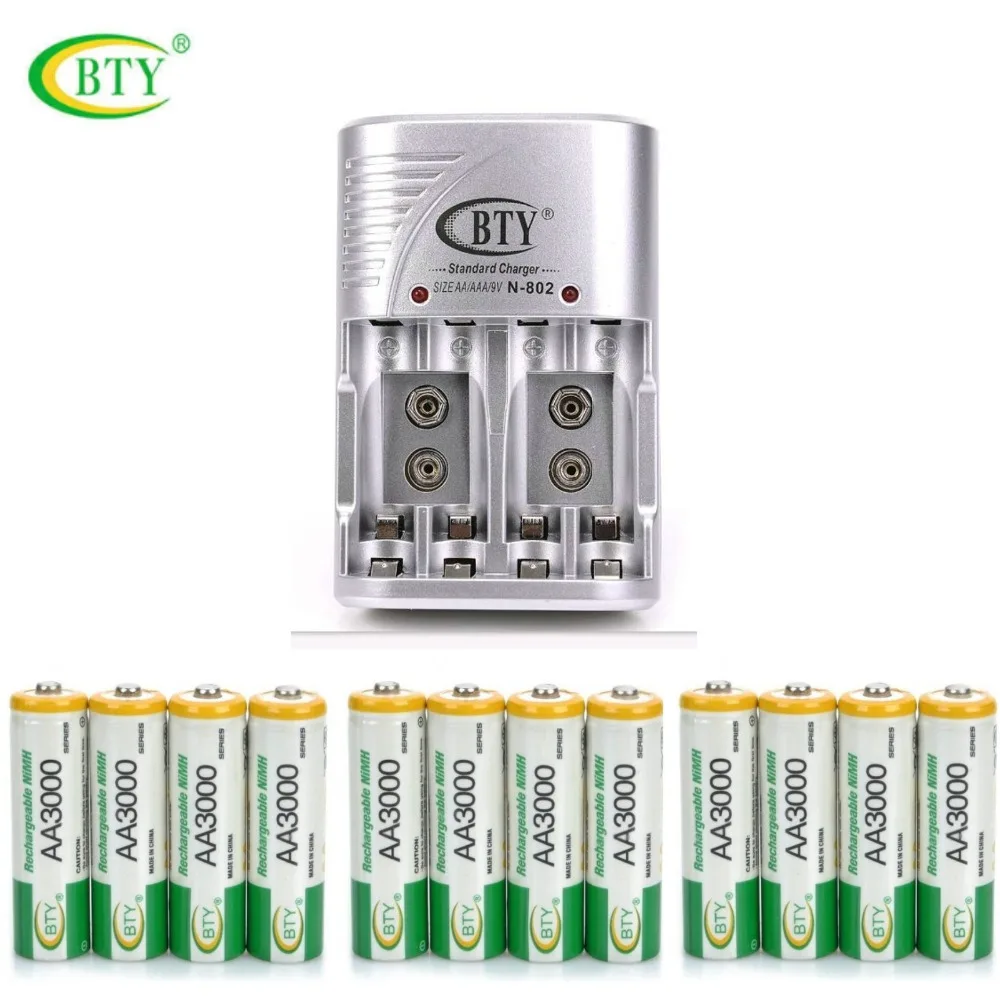 Аккумуляторная Ni-MH батарея BTY AA 3000mAh 1 2 V с N-802 Smart AAA EU зарядное устройство |